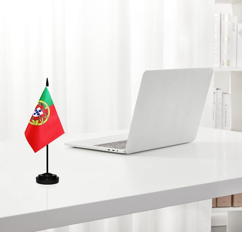 BCLin Portugal Desk Flag Set, 2 Pack Portuguese Table Office Flags, Small Mini Desktop Flag With 12" Solid Black Pole, Black Base, Miniature Desktop Flag - Image 5